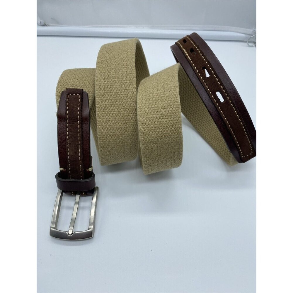 Fossil Beige Cotton Canvas Belt w/ Leather Tabs Men's Size 44
